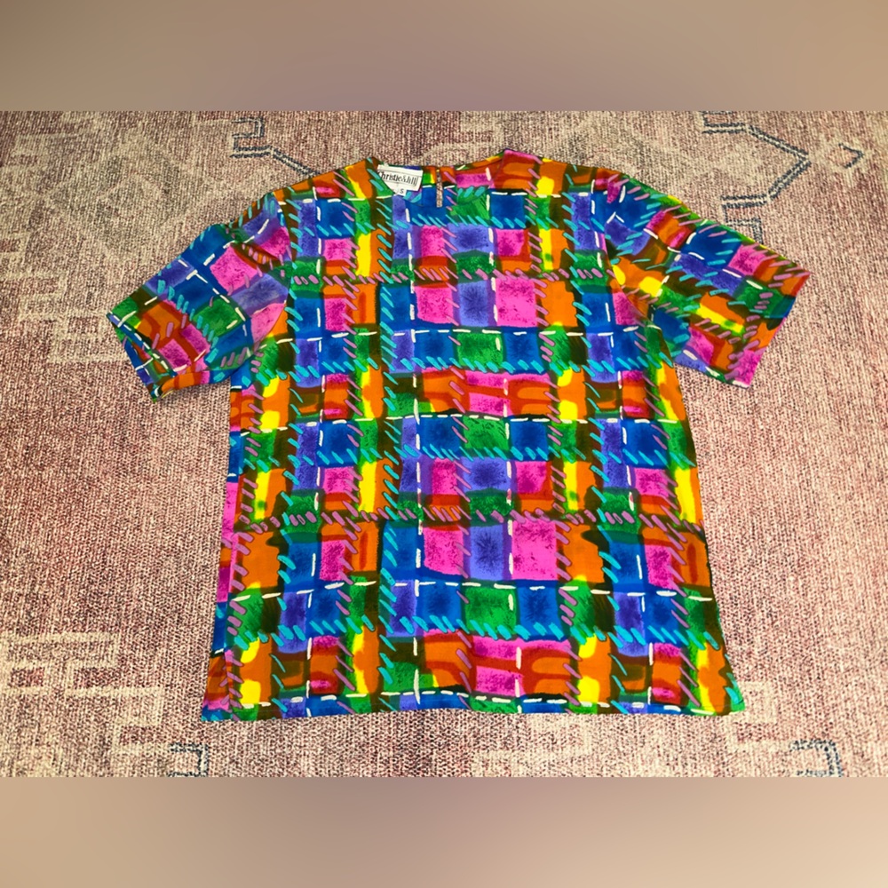 American Vintage silk boxy blouse 90’s bright modern print size small